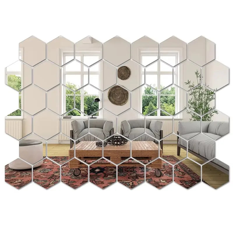 Mirror Wall Sticker, Hexagon Wall Art Sticker