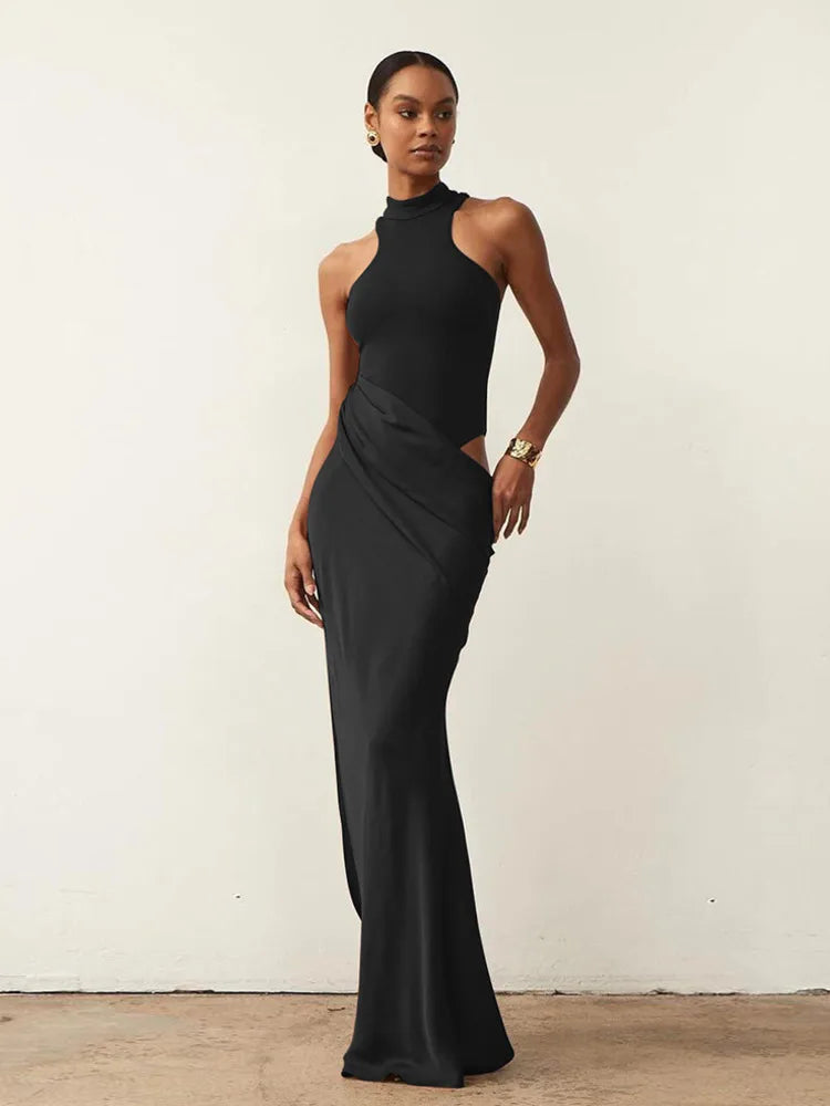 JULISSA MO Satin Sexy Hollow Out Women Maxi Dress