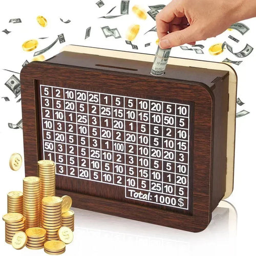 1000/3000/5000/10000 Euro Money Box Wooden Money Box Reusable with Savings Target