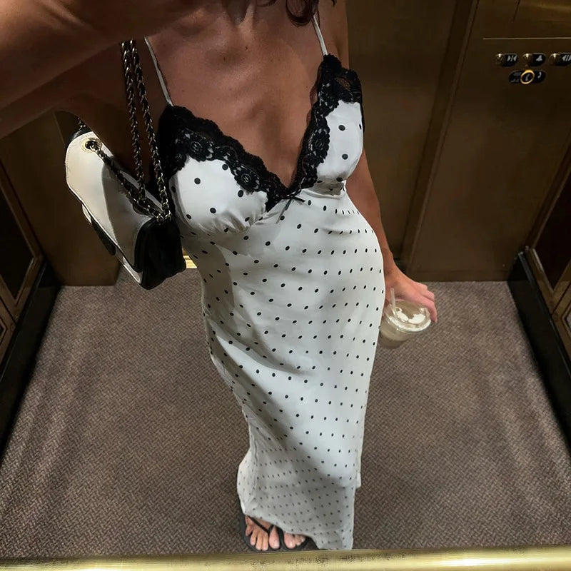 Tossy Lace V-Neck Patchwork Maxi Dress