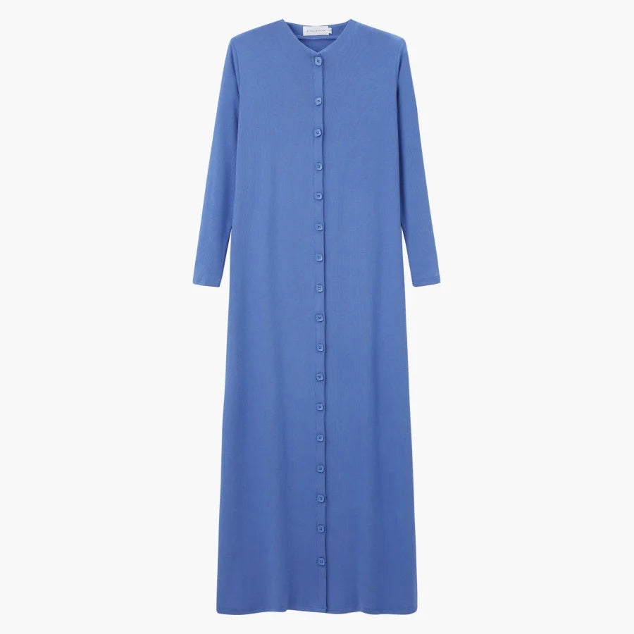 Comfortable ribbing maxi button dress  lady clothes