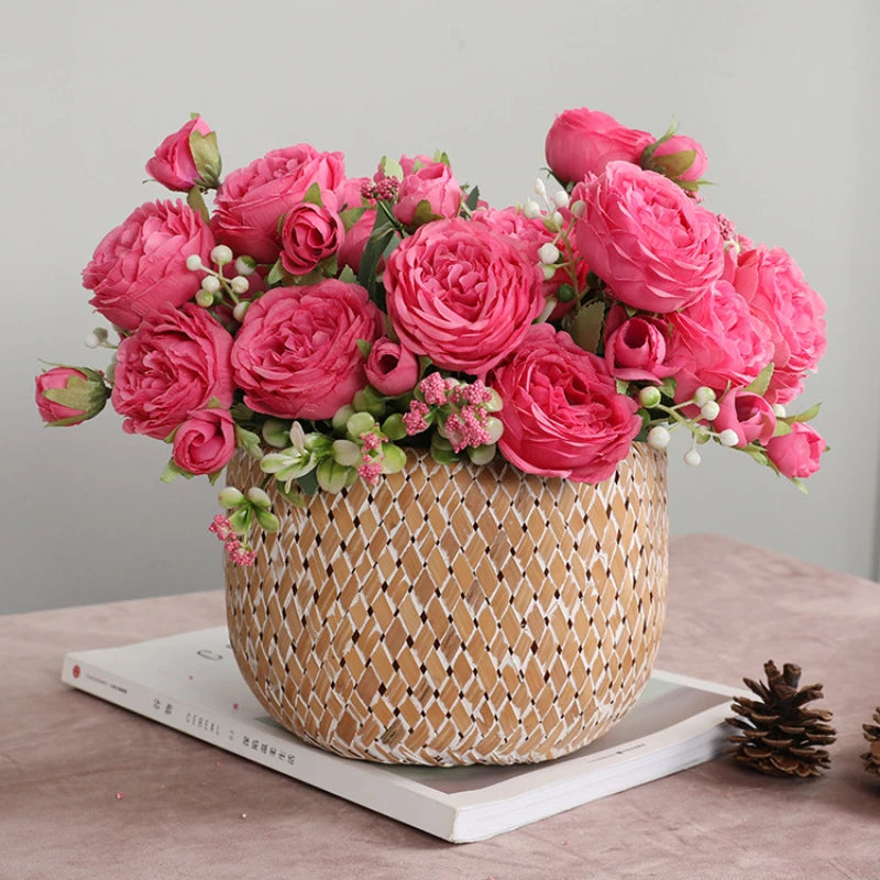 Hot Selling Rose Pink Silk Bouquet Peony Artificial Flower
