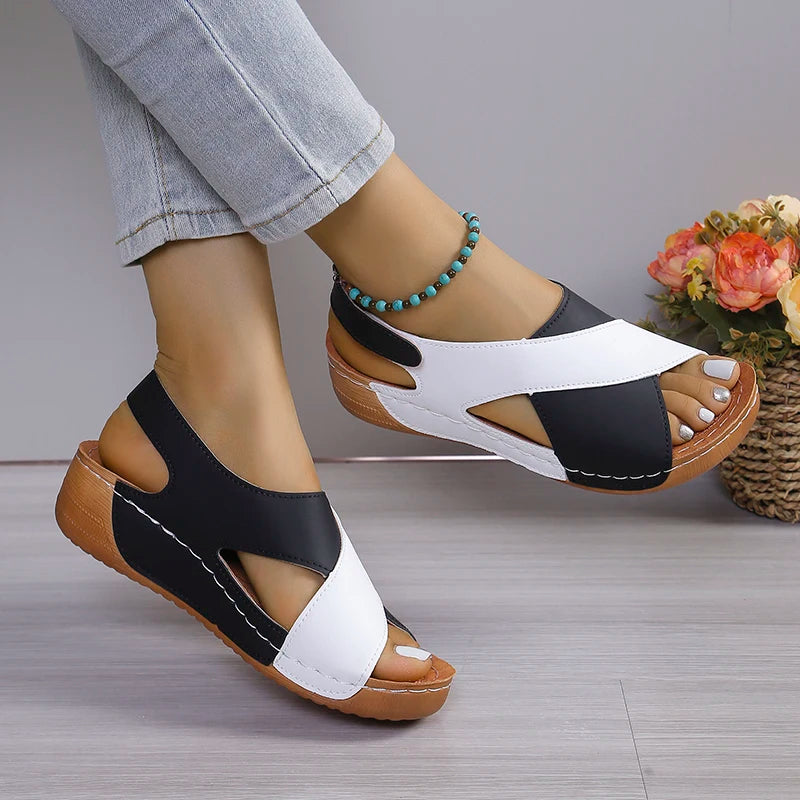 New Women's Contrast Color Wedge Sandals