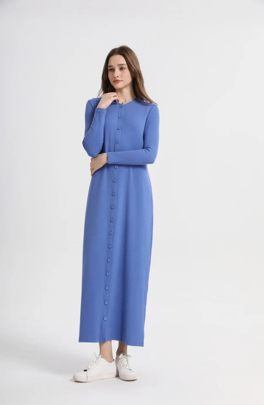Comfortable ribbing maxi button dress  lady clothes