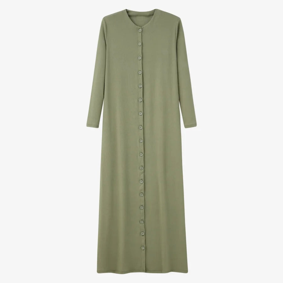 Comfortable ribbing maxi button dress  lady clothes