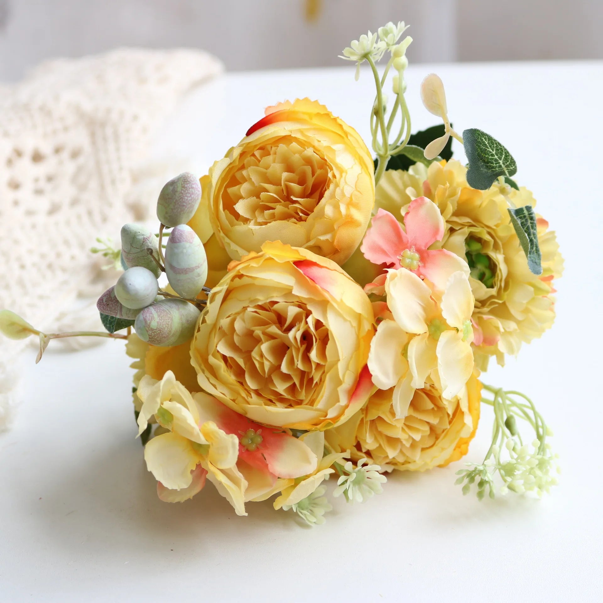 Hot Selling Rose Pink Silk Bouquet Peony Artificial Flower