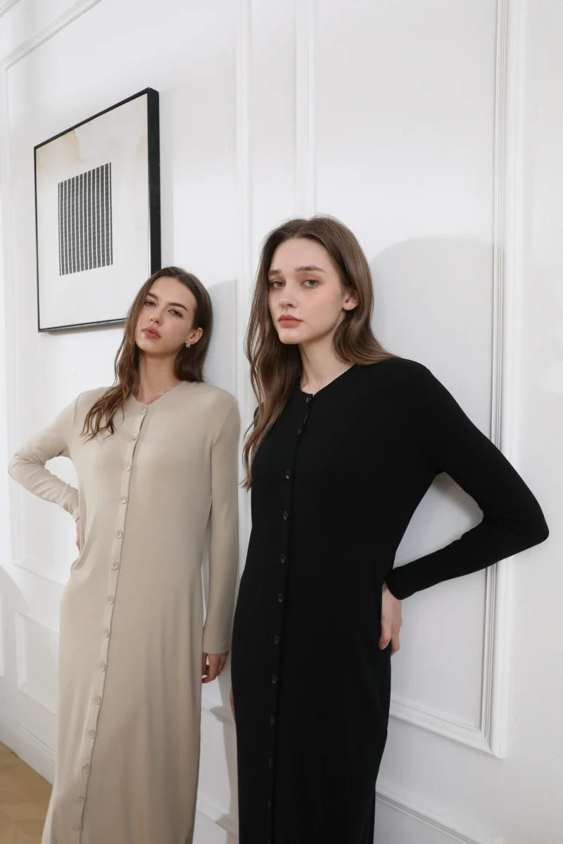 Comfortable ribbing maxi button dress  lady clothes