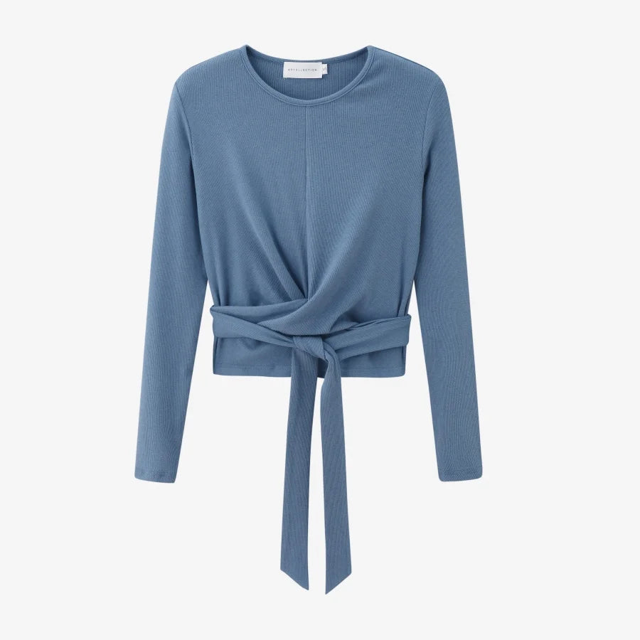 Ribbing closed-fit wrap tops + Aline dress high Stretch matching sets