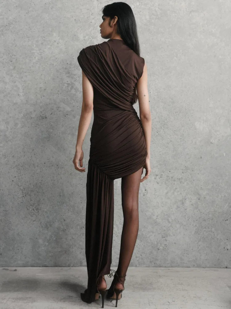 Mozision Irregular Draped Ruched Sexy Mini Dress