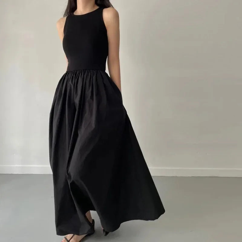 New Summer Simple Elegant Black Long Dresses