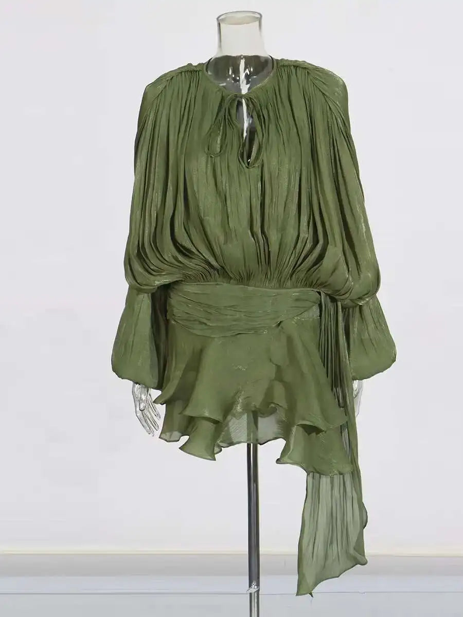TWOTWINSTYLE Solid Blouse Mini Dresses