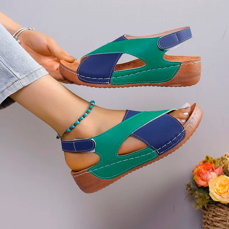 New Women's Contrast Color Wedge Sandals