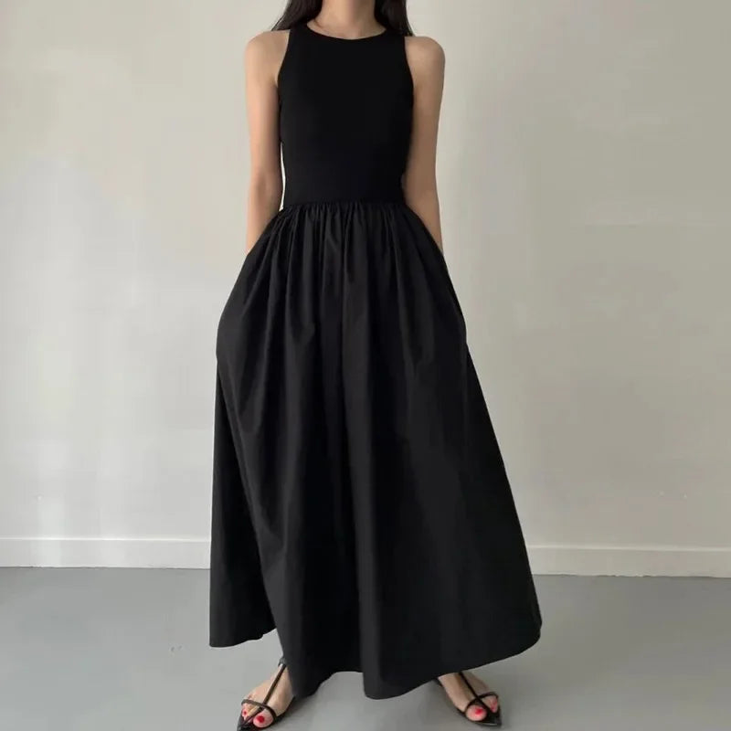 New Summer Simple Elegant Black Long Dresses