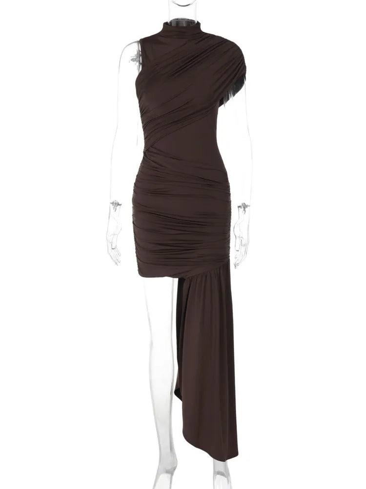 Mozision Irregular Draped Ruched Sexy Mini Dress