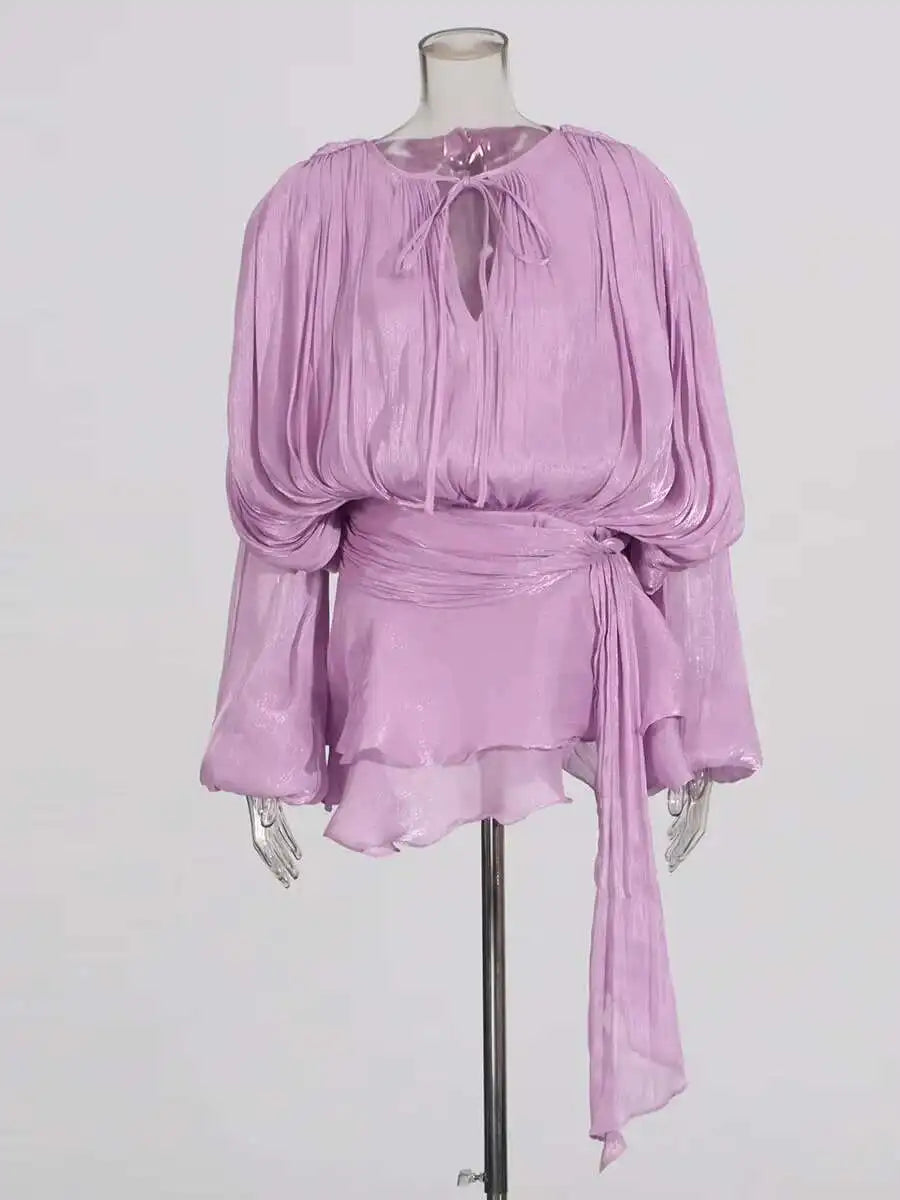 TWOTWINSTYLE Solid Blouse Mini Dresses