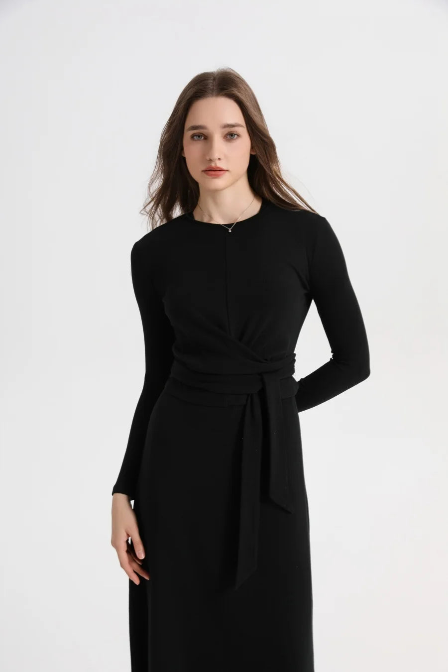 Ribbing closed-fit wrap tops + Aline dress high Stretch matching sets