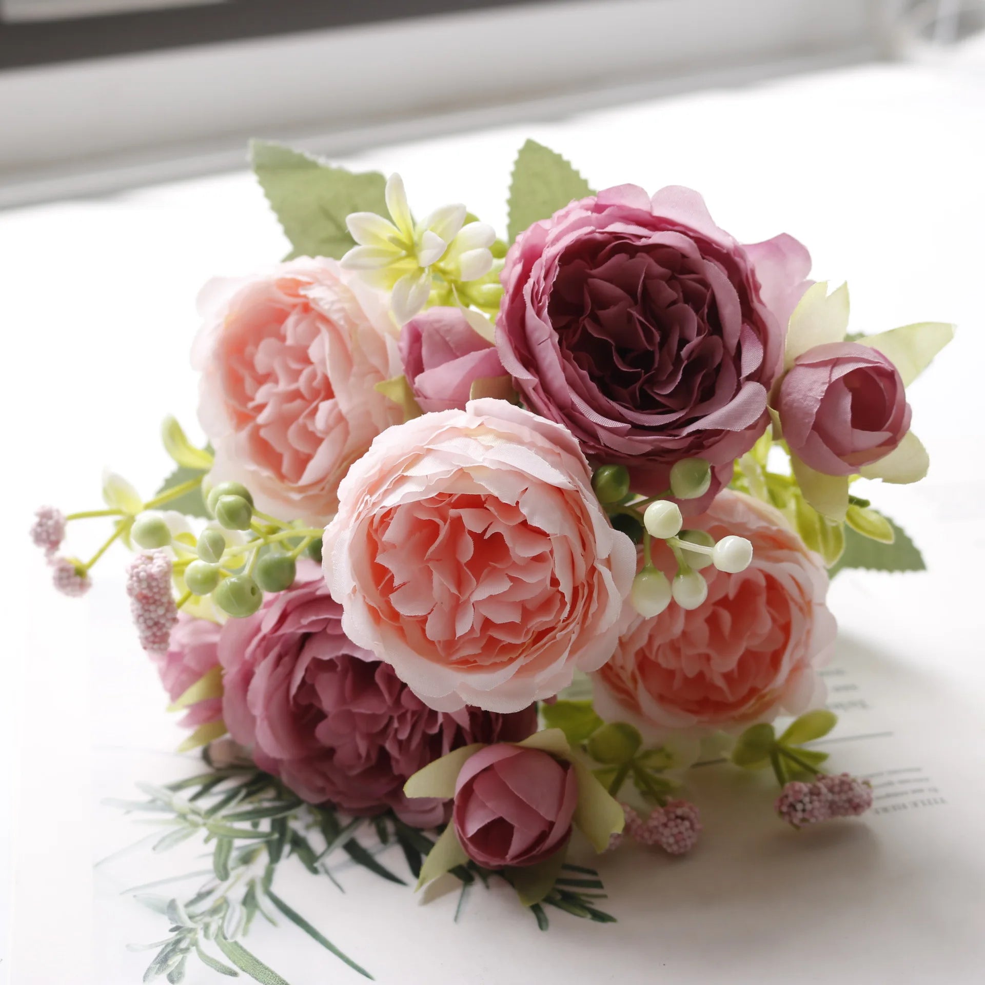 Hot Selling Rose Pink Silk Bouquet Peony Artificial Flower