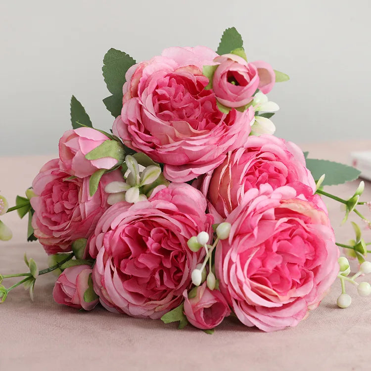 Hot Selling Rose Pink Silk Bouquet Peony Artificial Flower