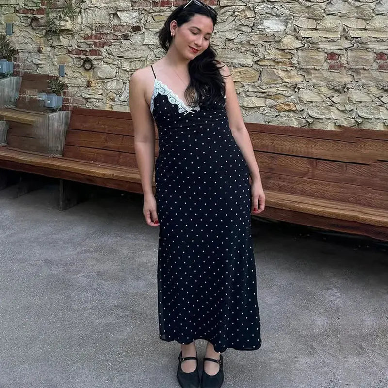 Tossy Lace V-Neck Patchwork Maxi Dress