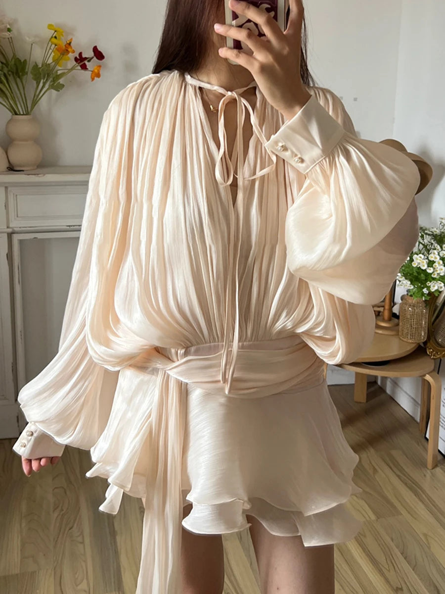 TWOTWINSTYLE Solid Blouse Mini Dresses