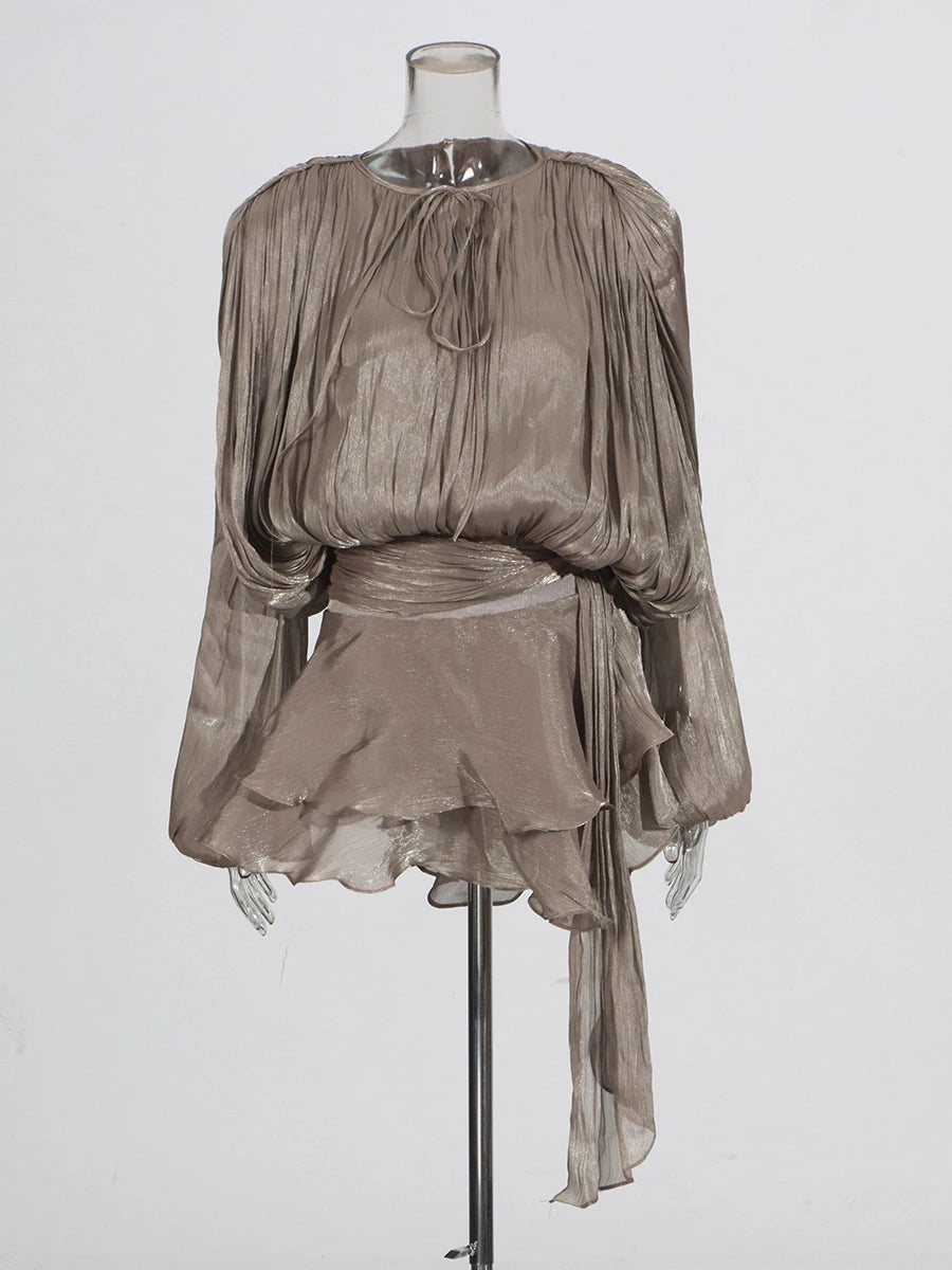 TWOTWINSTYLE Elegant Ruched Mini Dress