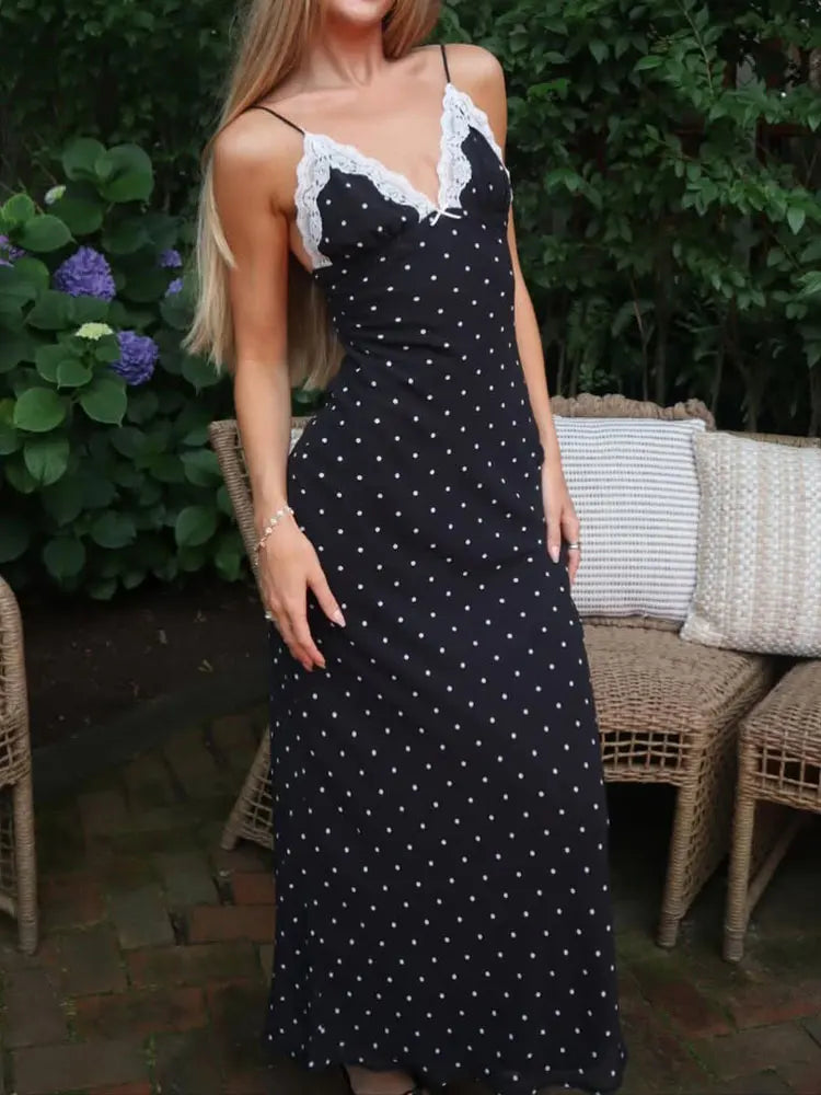 Tossy Lace V-Neck Patchwork Maxi Dress