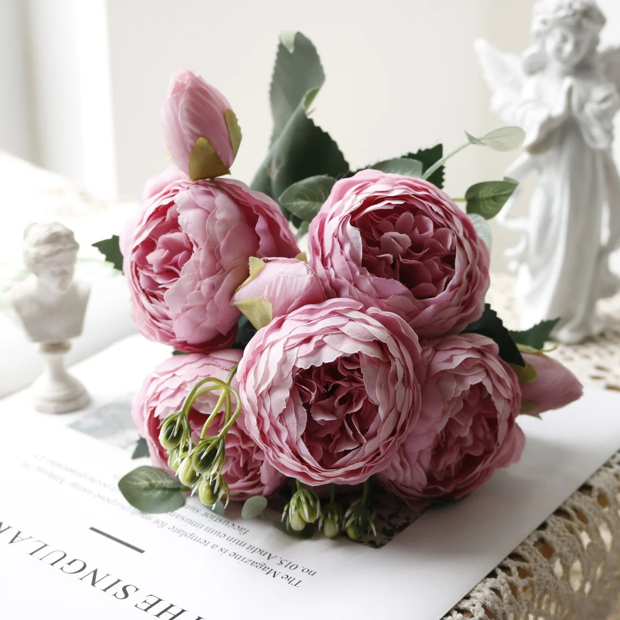 Hot Selling Rose Pink Silk Bouquet Peony Artificial Flower