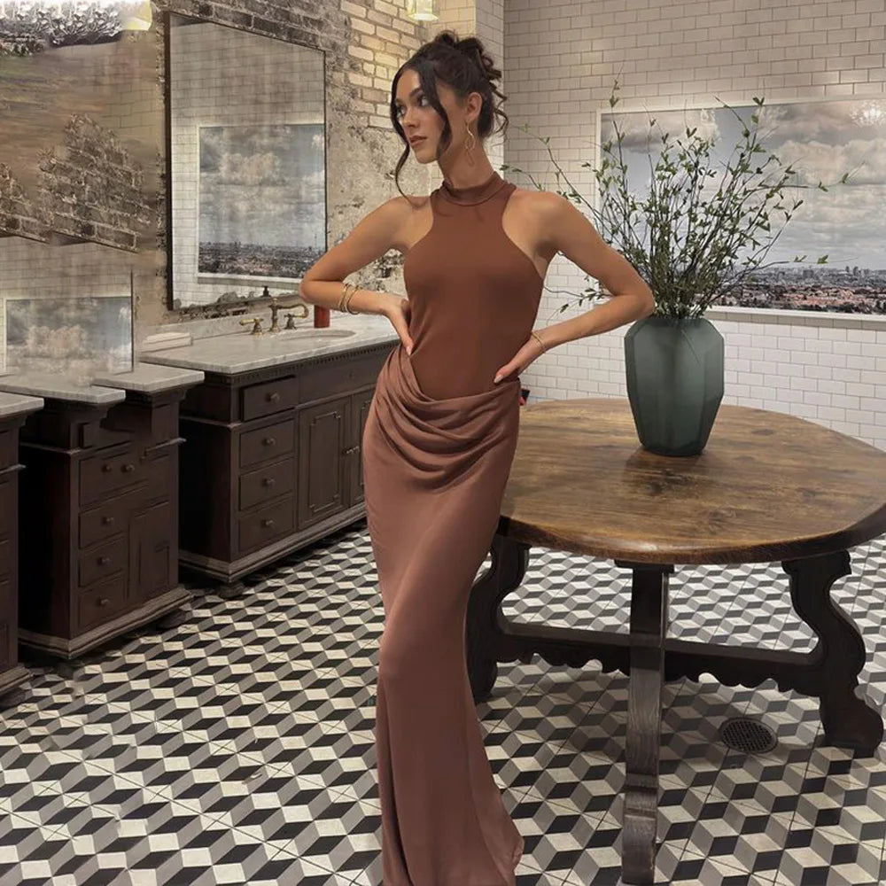 JULISSA MO Satin Sexy Hollow Out Women Maxi Dress