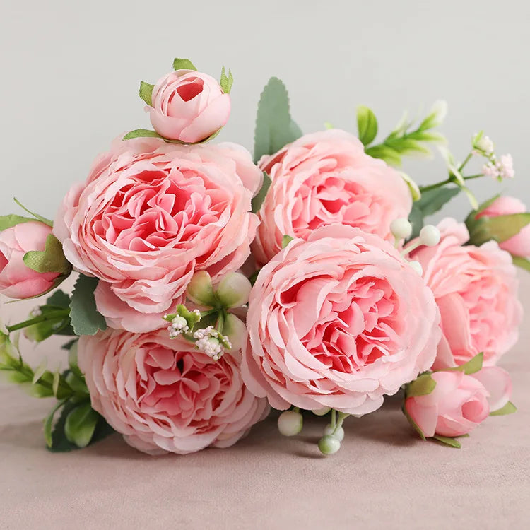 Hot Selling Rose Pink Silk Bouquet Peony Artificial Flower