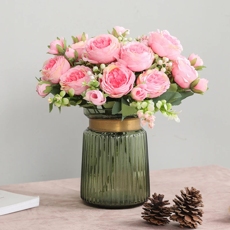 Hot Selling Rose Pink Silk Bouquet Peony Artificial Flower