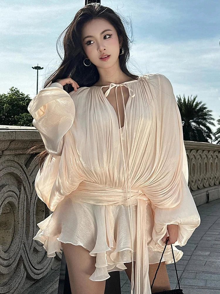 TWOTWINSTYLE Elegant Ruched Mini Dress