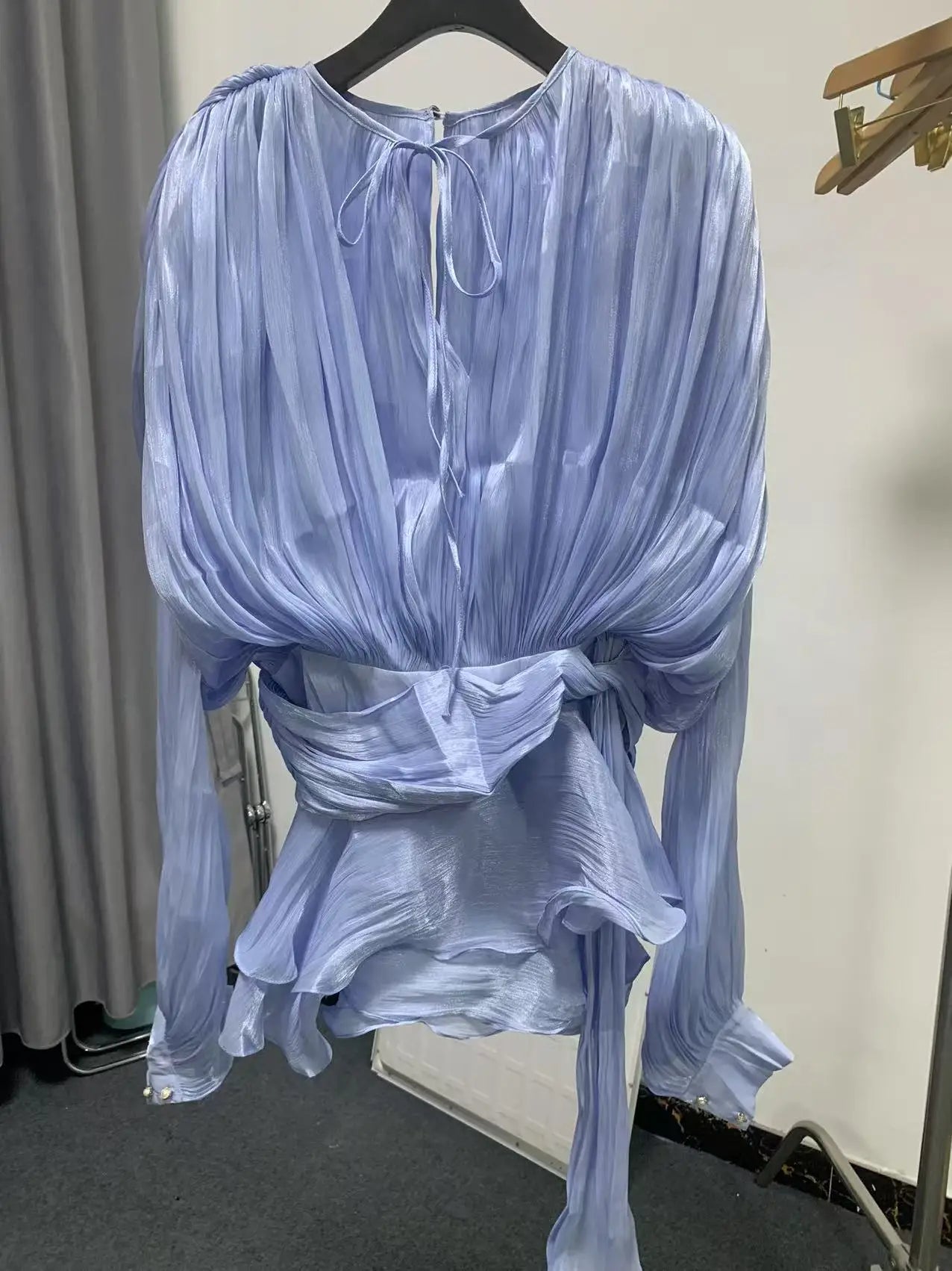 GALCAUR Solid Loose Splicd Lace Up Dresses