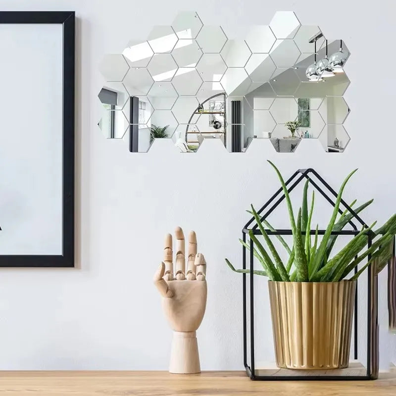Mirror Wall Sticker, Hexagon Wall Art Sticker