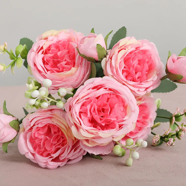 Hot Selling Rose Pink Silk Bouquet Peony Artificial Flower