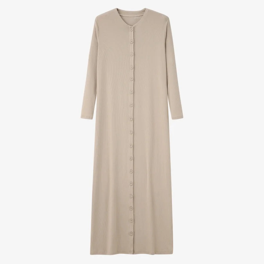 Comfortable ribbing maxi button dress  lady clothes