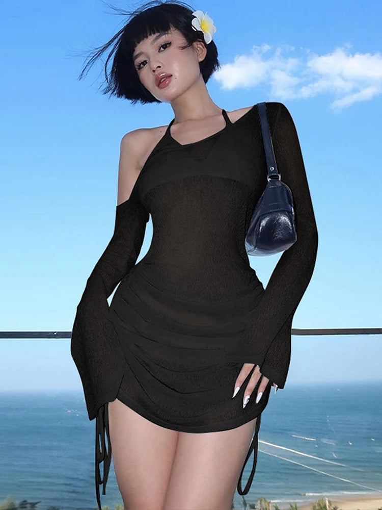 Dulzura Solid Skew Collar Ruched Straps