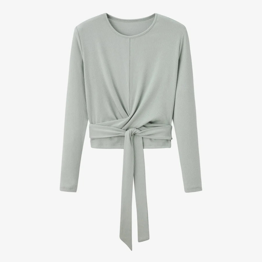 Ribbing closed-fit wrap tops + Aline dress high Stretch matching sets