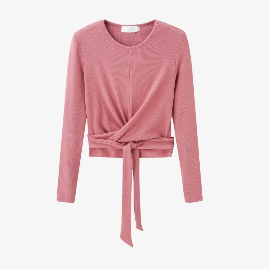 Ribbing closed-fit wrap tops + Aline dress high Stretch matching sets
