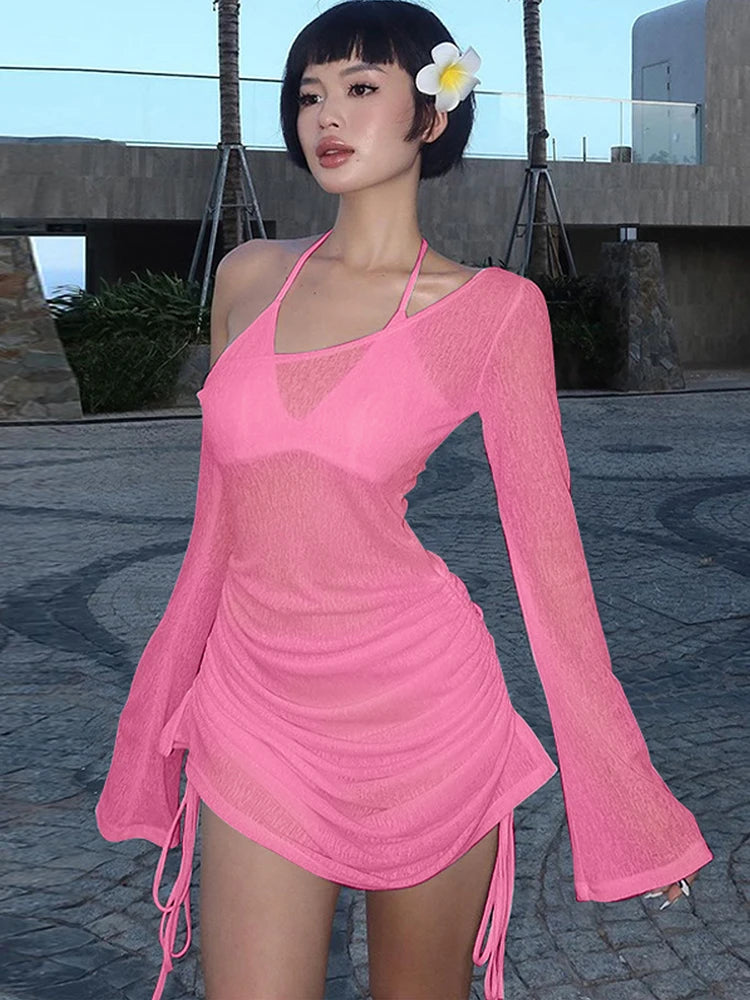 Dulzura Solid Skew Collar Ruched Straps