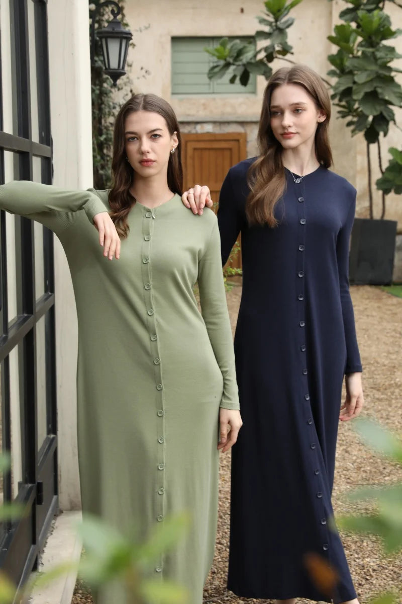 Comfortable ribbing maxi button dress  lady clothes