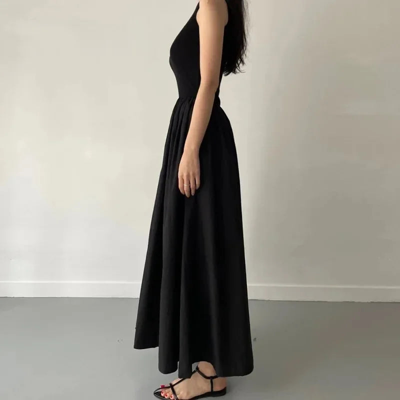 New Summer Simple Elegant Black Long Dresses