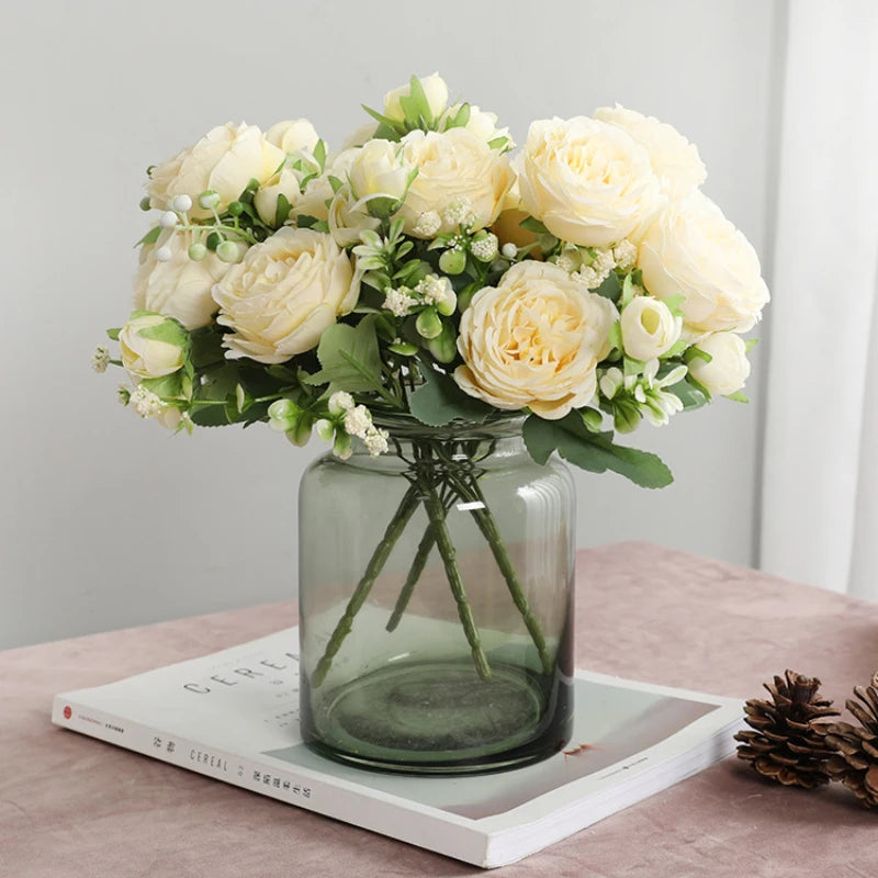 Hot Selling Rose Pink Silk Bouquet Peony Artificial Flower