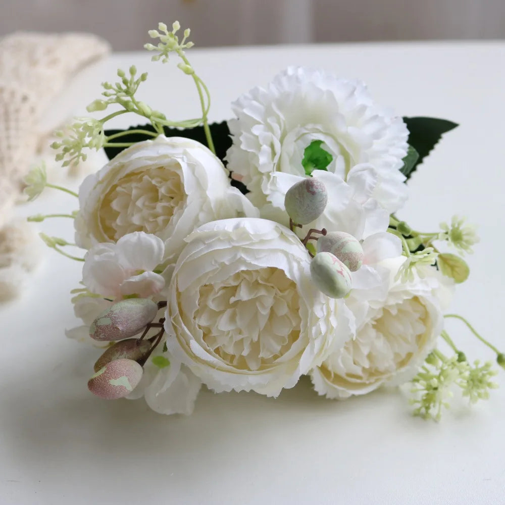 Hot Selling Rose Pink Silk Bouquet Peony Artificial Flower