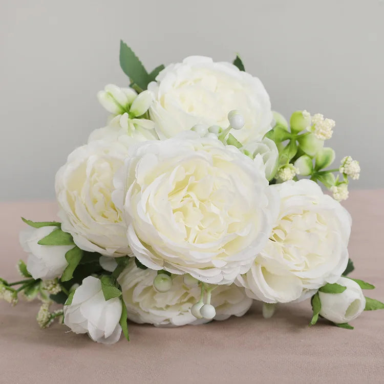 Hot Selling Rose Pink Silk Bouquet Peony Artificial Flower
