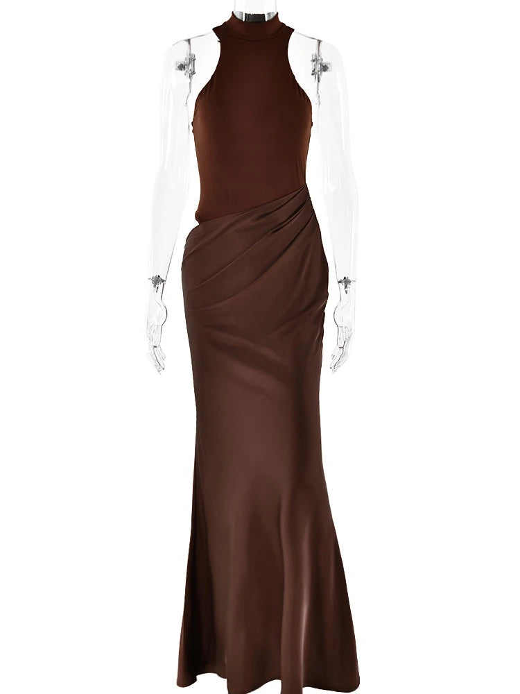 JULISSA MO Satin Sexy Hollow Out Women Maxi Dress