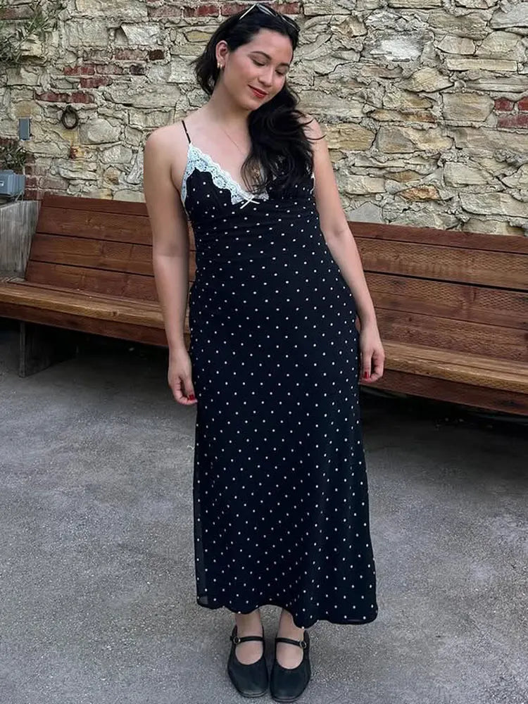 Tossy Lace V-Neck Patchwork Maxi Dress