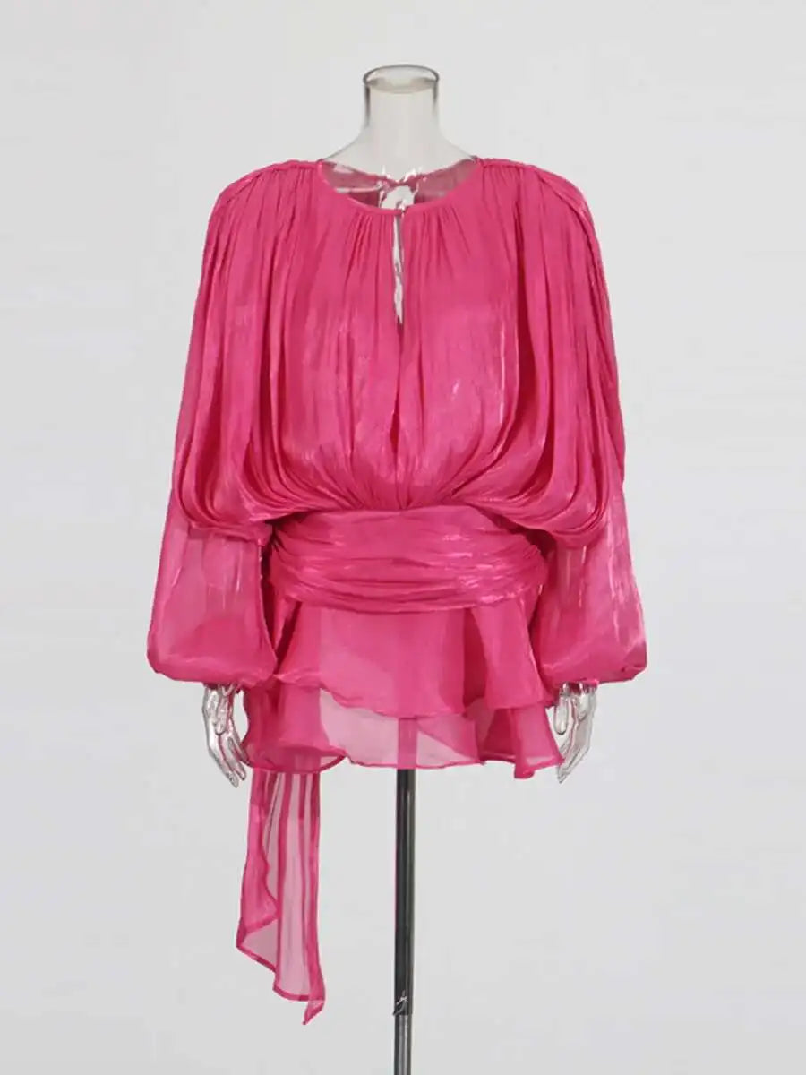 TWOTWINSTYLE Solid Blouse Mini Dresses