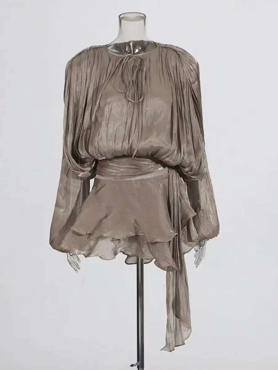 TWOTWINSTYLE Solid Blouse Mini Dresses