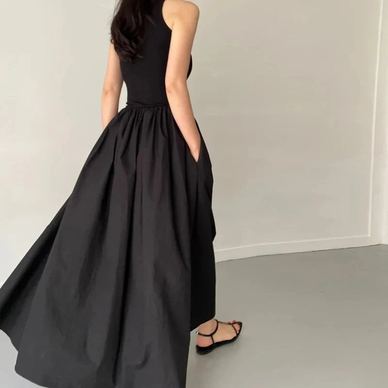New Summer Simple Elegant Black Long Dresses