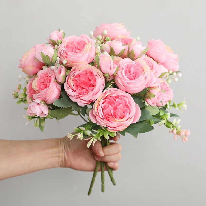 Hot Selling Rose Pink Silk Bouquet Peony Artificial Flower